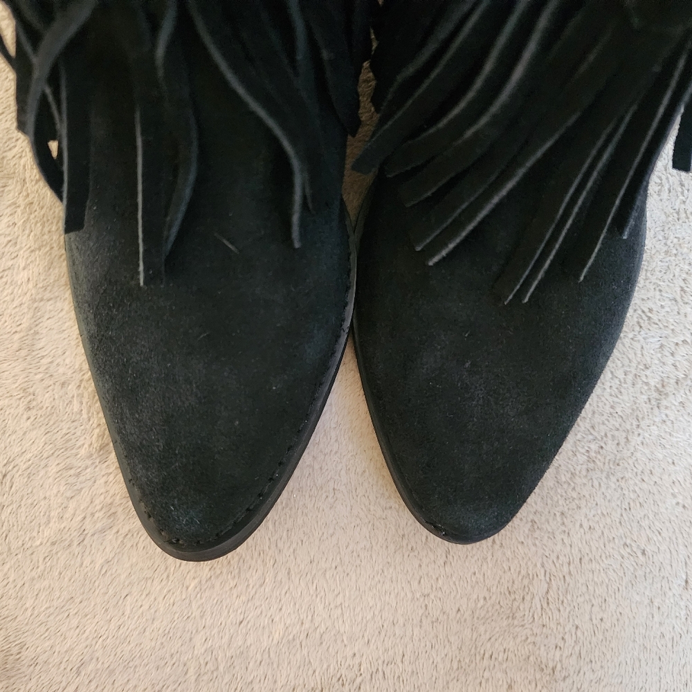 Very Volatile Womens Fringe Suede Boots Heels Size 7  Black Bootie Ankle. - Picture 9 of 13